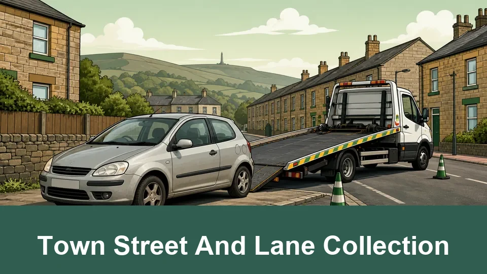 Scrap car recovery access on a Skipton terrace street or lane